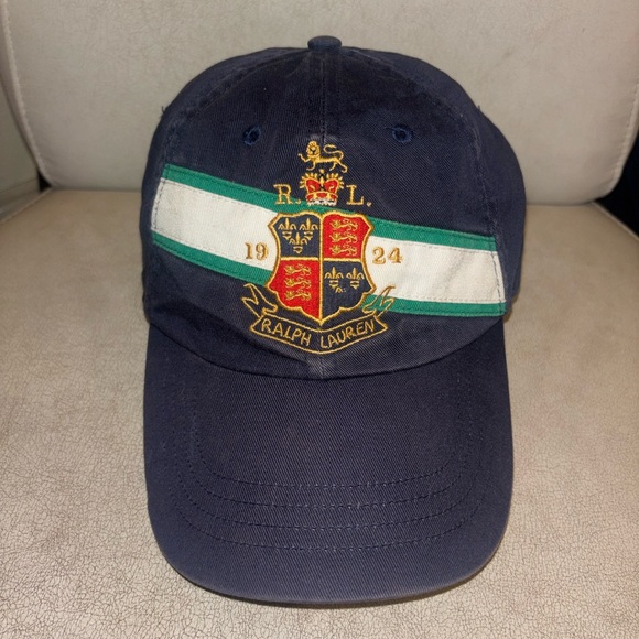 Ralph Lauren Other - Polo Ralph Lauren Navy Baseball Cap with Green & White Stripe and Crest